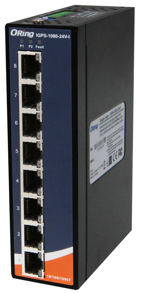ORing 8 Port Gigabit PoE Switch IGPS-1080 24VDC